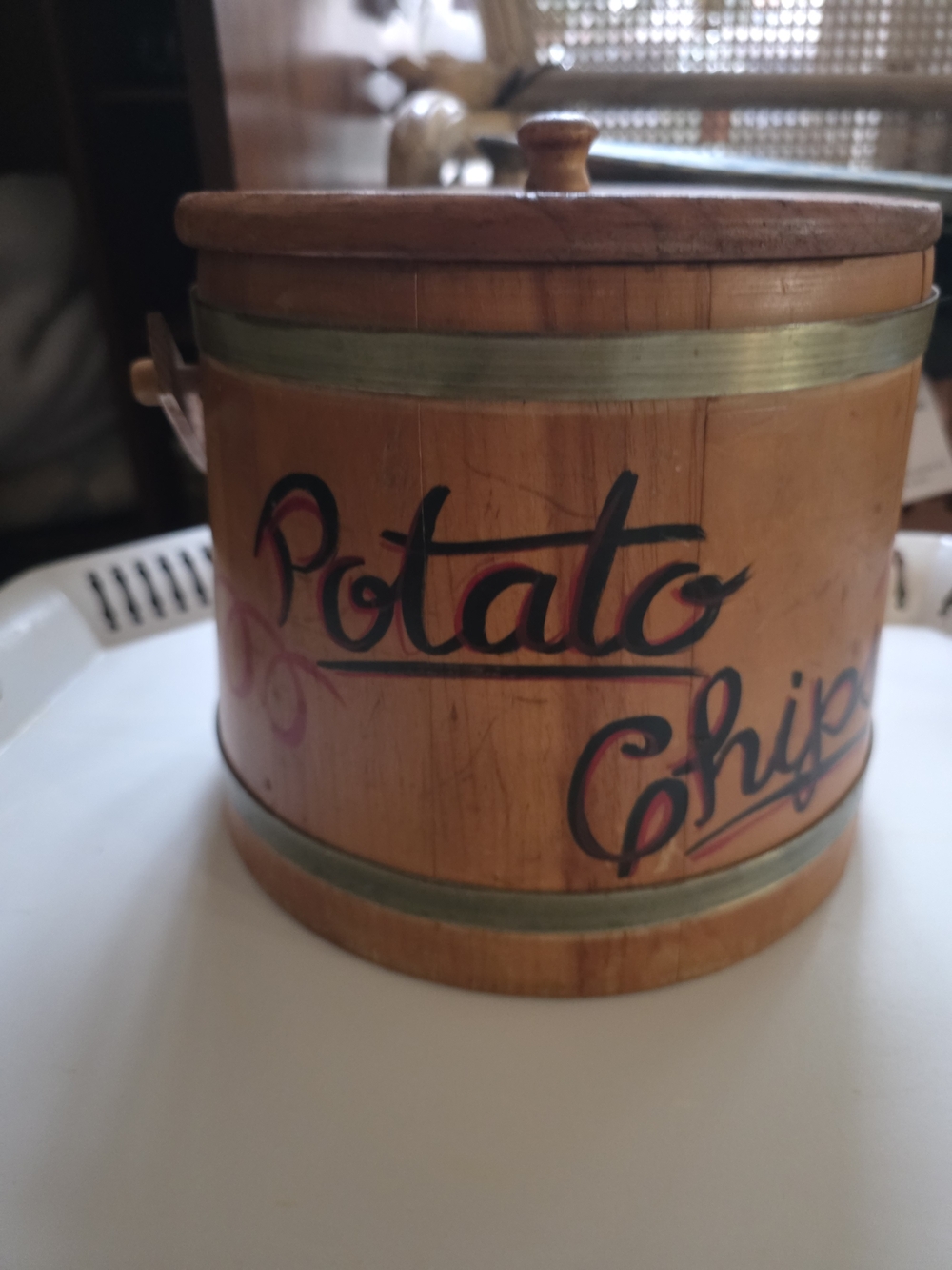 Wooden Potato Chip Cookie Jar Canister - Natural Wood Finish